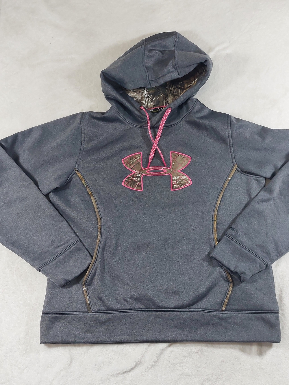 Under Armour Storm Camo Logo Fleece Hoodie Gray & Pink Size Medium